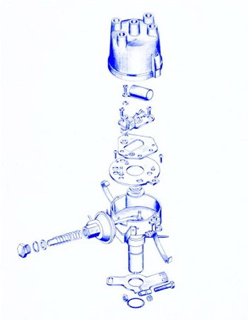 auto distributor drafting exploded isometric view technical art