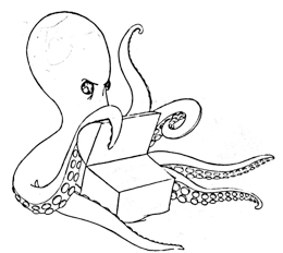 octopus sketch with treasure chest