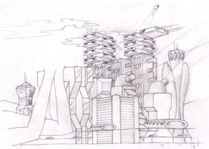 Martian city pencil sketch